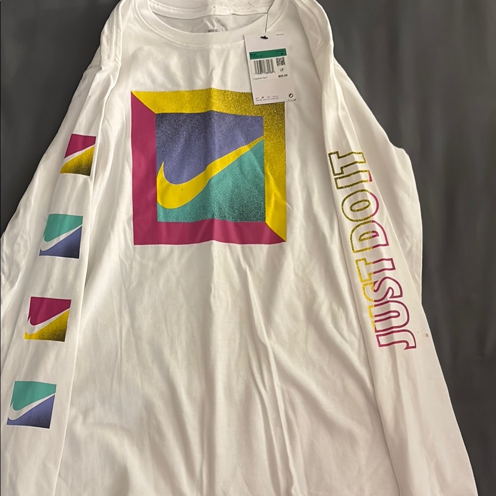 Nike White Tee with Colorful Graphic and Text
